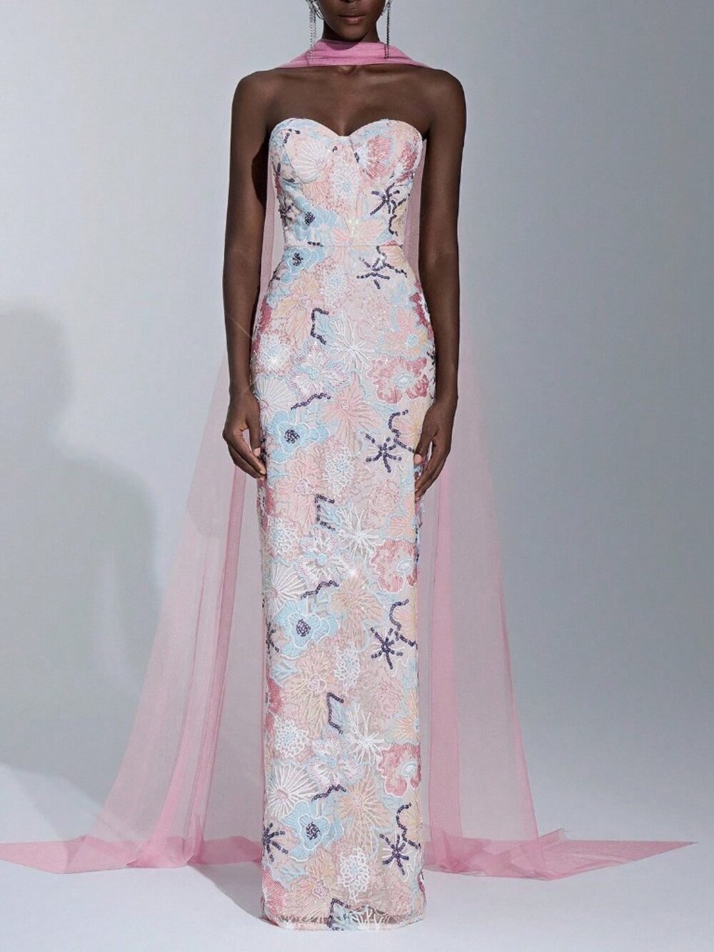 Glamorous Women's Elegant sequin Embroidered Tube Long Formal Evening Gown dress